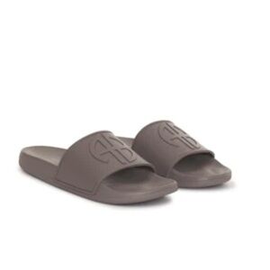 Anine Bing Brown Taupe Logo Slide Sandals